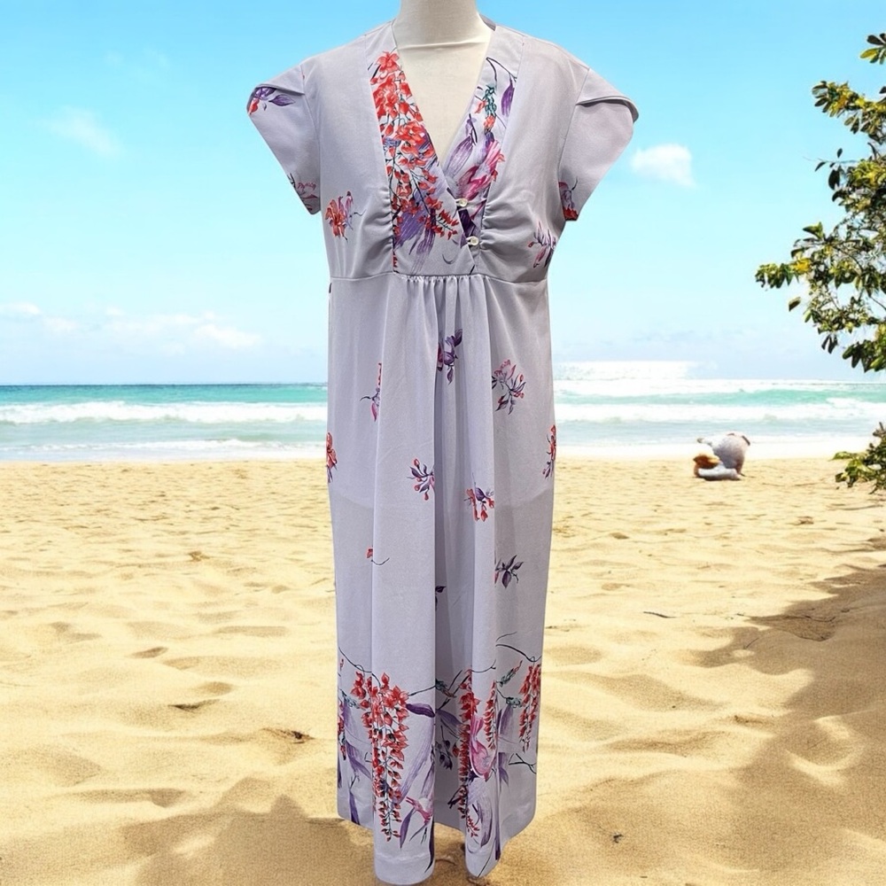 Tropicana Originals Maxi Dress Hawaiian Muumuu Floral Birds Vintage Luau 70s